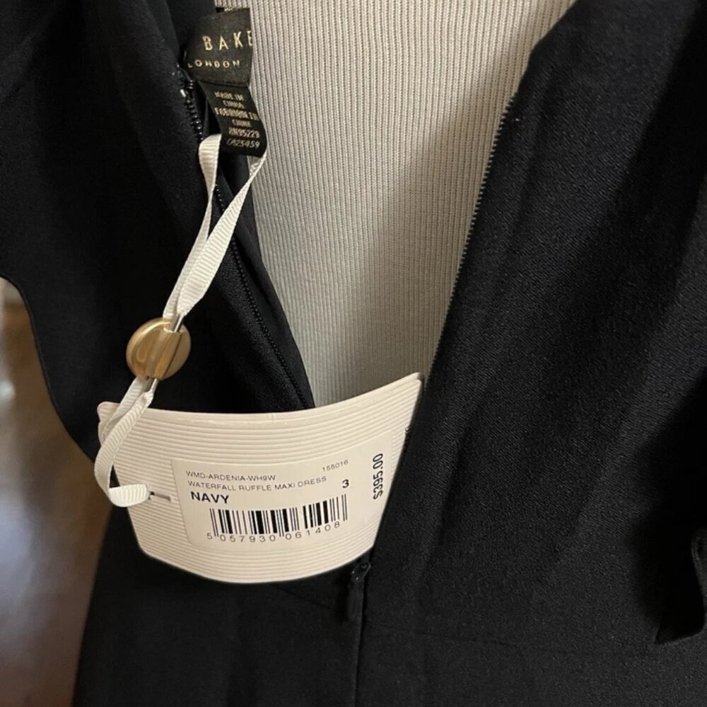 NEW Ted Baker London ARDENIA Waterfall Ruffle Maxi DressLong Dress - Navy $395 - Picture 10 of 10